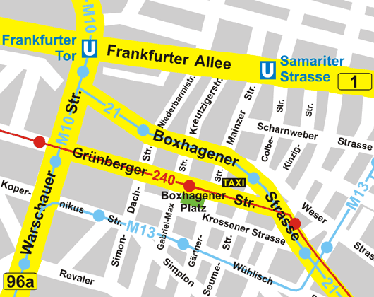Weltfest am Boxhagener Platz, Berlin-Friedrichshain, Strassenplan