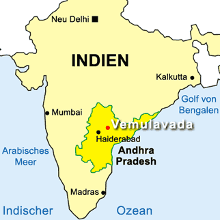 Landkarte, Vemulavada, Andhra Pradesh, Indien Landkarte, Vemulavada, Andhra Pradesh, Indien
